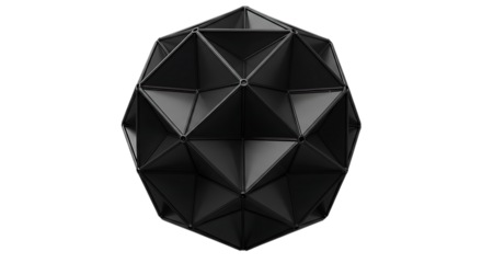 A striking geometric black backpack with a unique origami inspired design isolated on white background