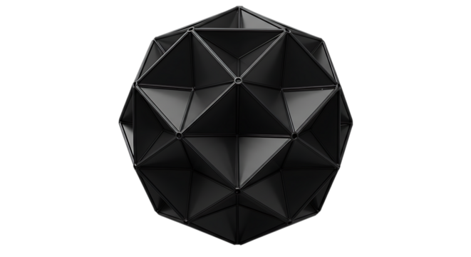 A striking geometric black backpack with a unique origami inspired design isolated on white background