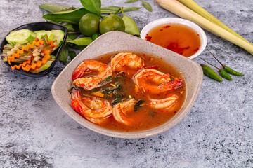 Asian sour spicy soup with prawn