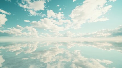 Serene sky reflecting on a placid water surface.