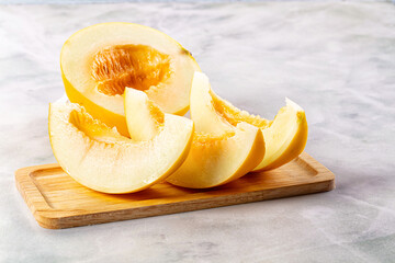Ripe sweet juicy melon with slices