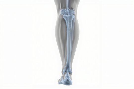 Human leg bones, anatomy, rear view, white background, medical illustration