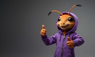 Ant Friendly Giving Thumbs-Up Against Dark Grey Background with Copy Space