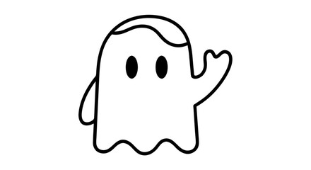 Obraz premium Illustration of a simple cartoon ghost with wavy hair waving its hand on a white background
