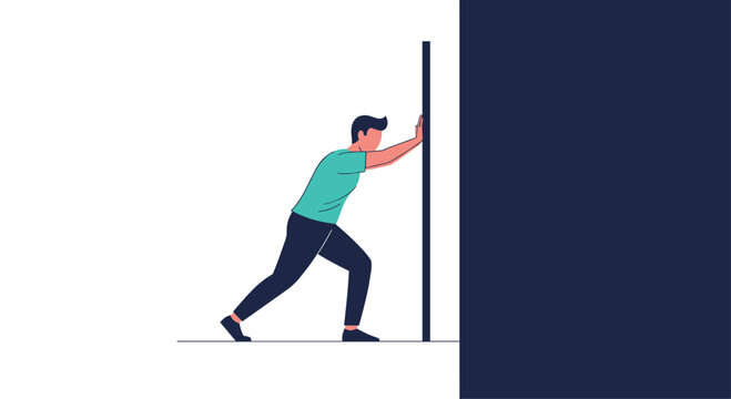 Man pushing against a wall demonstrating physical effort and stance for movement or strength training exercises