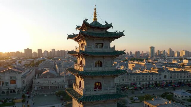 Aerial panoramic view of the cityscape of Guta and landmark buildings in the ancient capital of Xi'an