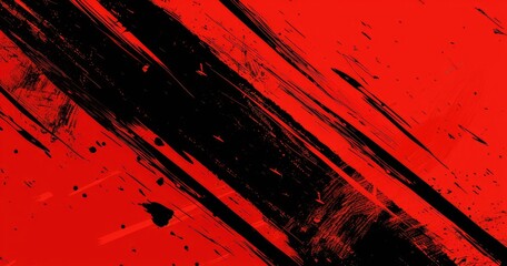 Abstract red and black background with dynamic brush strokes and splatters.