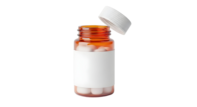 Medicine Bottle Pills Healthcare. Amber bottle with medication for medical treatment prescriptions pharmaceutical drugs health science and wellbeing for solutions recovery therapy