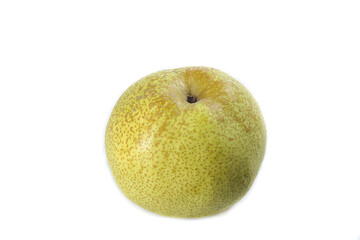 Fresh tongchuan crisp pear with distinctive white crown showcasing its vibrant green color
