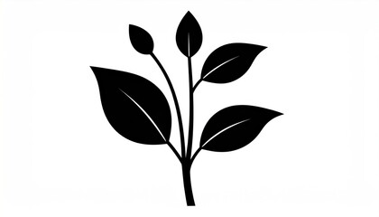 Simple black silhouette of plant branch with leaves