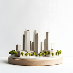 Architectural Scale Model of Modern City Skyline with Skyscrapers and Trees