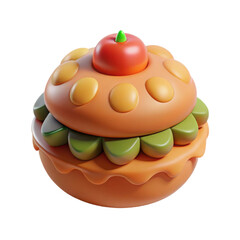 Whimsical cartoon burger cupcake with cherry on top isolated on transparent background