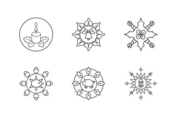 Artistic Mandala Collection for Christmas Joy set of Line Art Vector illustration