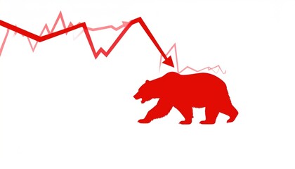 Red bear walking against declining stock market graph