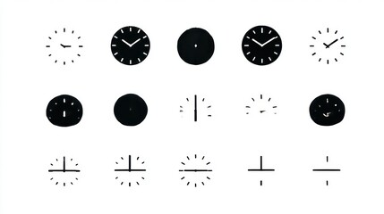 Collection of black clocks on white