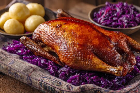 Roasted Goose with Red Cabbage Dumplings