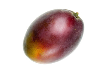 Ripe tropical mango fruit with smooth skin isolated on white background. Healthy organic produce perfect for nutrition, snack or dessert concepts.