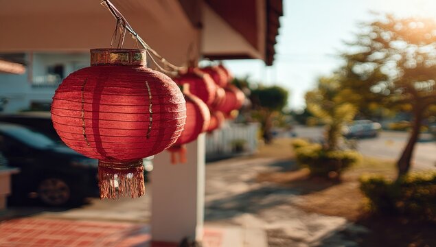 Red lanterns strung outdoors