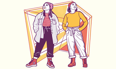 Empowered Women in Retro Streetwear – Bold Feminist Illustration in Urban Graphic Style