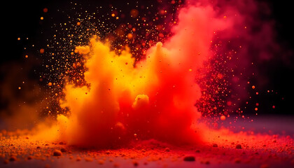 Bright orange and red powder clouds erupting explosively on the ground, creating a fiery visual effect; available in HD and 4K resolution.