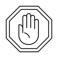 Stop sign with hand icon outline style vector illustration