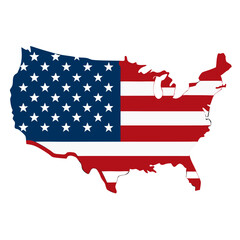USA Map with American Flag Silhouette Isolated on Transparent Background for Patriotic and Geographic Design