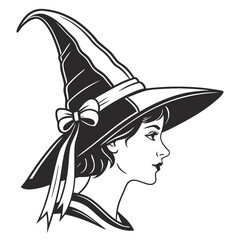 Witch Hat Isolated Silhouette on Transparent White Background for Halloween and Magic Designs
