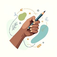 Modern Vector Illustration Left Hand Holding Pencil International Left Handers Day Creativity Skill Innovation Pride