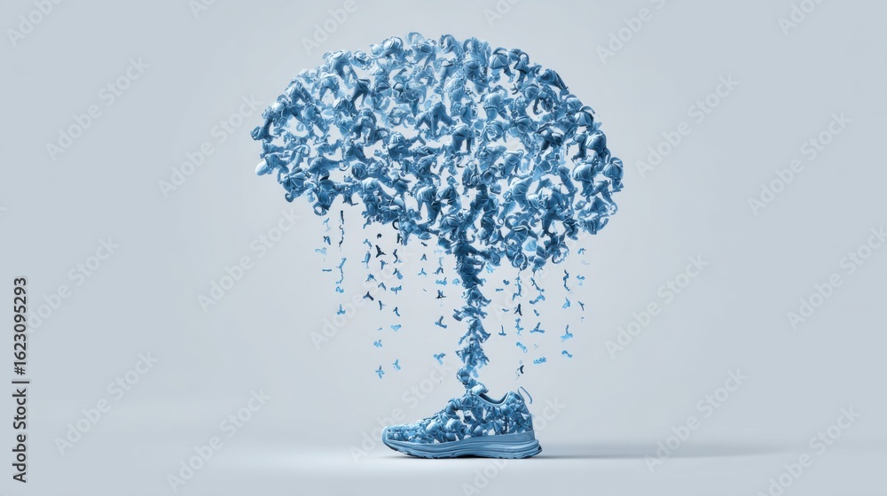 Poster close medium frame of a neuroninspired tree shaped like a brain dripping with water from running sho