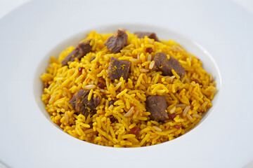 Delicious Saffron Rice with Lamb: Gourmet Food Photography