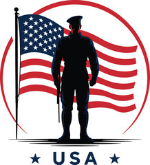 Silhouette of Soldier with American Flag Background Patriotic Military Tribute Design