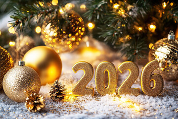 "2026" golden numbers over festive background