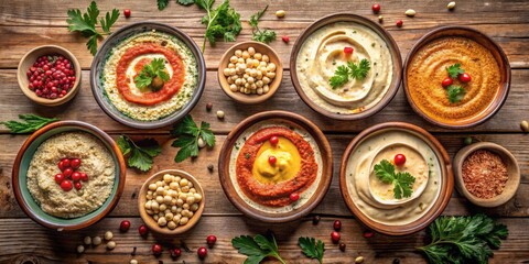 Aromatic Spreads and Dips A Culinary Delight on Rustic Wood