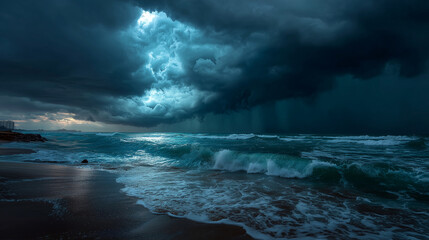 Naklejka premium Epic background , powerful of storm and the black ocean