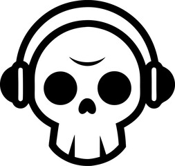 Halloween Skull with Headphones Doodle Illustration