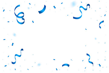 Blue Confetti and Ribbon Falling on White Background. Festive Celebrations. Vector Illustration