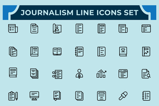 Set of Journalism new stylist line icons . News Reporter,Breaking News, News Media, Newspaper,Writing, Reading, and more. Vector  illustration.