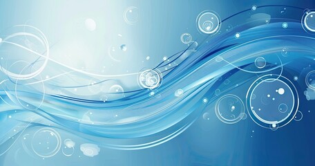 Abstract blue wave design with bubbles, ideal for backgrounds or digital art.