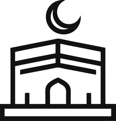 Minimal Line Art Kaaba with Crescent Moon Vector Black