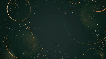 Abstract design featuring circles and golden specks on a dark background.