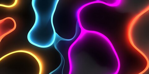 Flowing abstract shapes with bright neon pink and blue glowing edges
