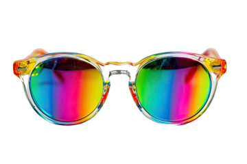 Colorful round sunglasses with rainbow-mirrored lenses