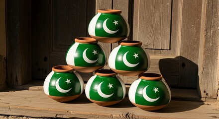 Handcrafted pottery celebrates Pakistani culture with vibrant green and white design