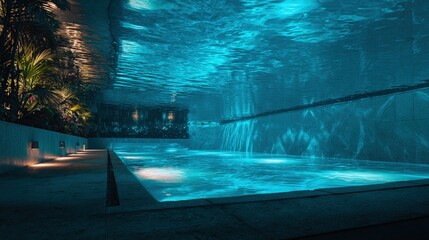 Amazing pool Underwater LED lights illuminate turquoise waters night swimming paradise modern luxury amazing pool innovation