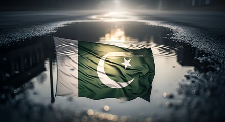 Patriotic Pakistani flag reflected in glimmering water symbolizes national pride
