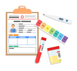 detailed arrangement medical lab samples clipboard featuring patient information thermometer highlighting crucial elements health assessments