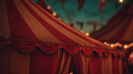 dark atmospheric circus tents with glowing string lights at night, mysterious carnival fairground scene — ideal for halloween posters, eerie event invitations, gothic themed designs, or dramatic story