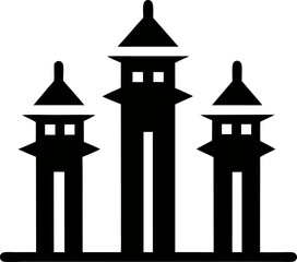Three Peg Hanoi Tower Doodle Illustration Black and White