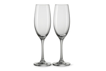 Obraz premium Two empty champagne glass pair standing close on transparent background