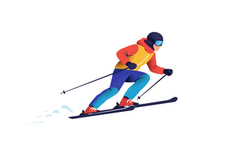 Obraz premium Skier gliding with poles in alpine gear on snow